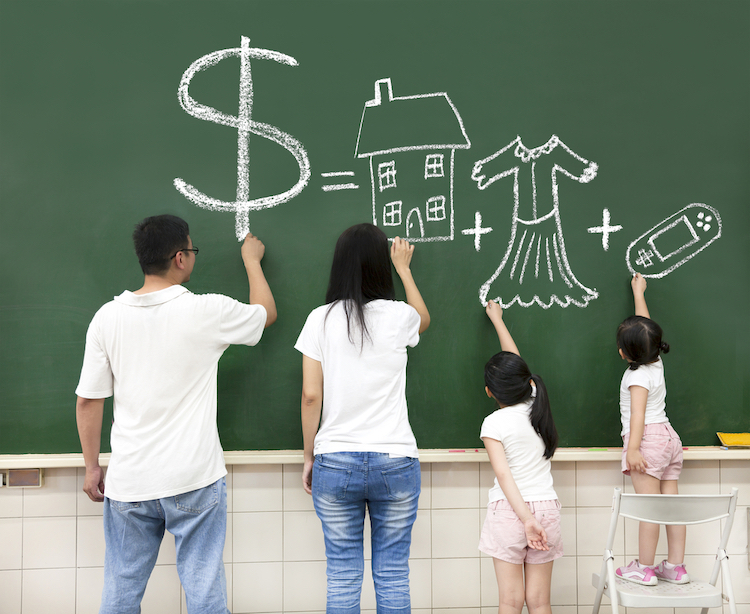 family drawing on chalkboard