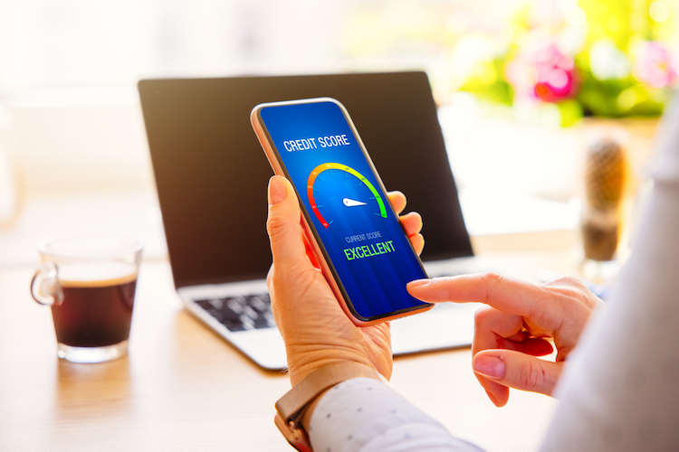 person looking at credit score on phone