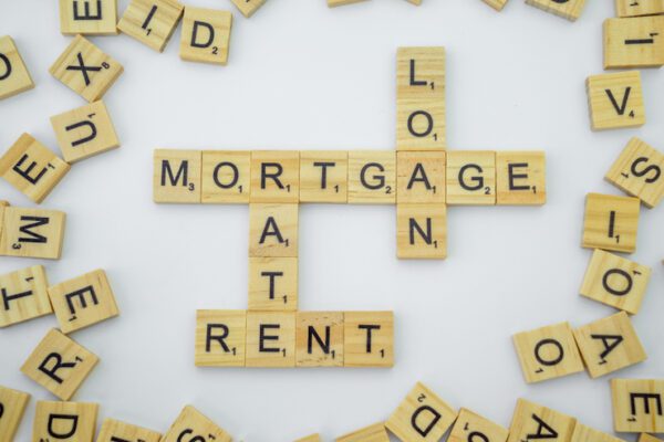 'mortgage loan' spelled out in scrabble letters