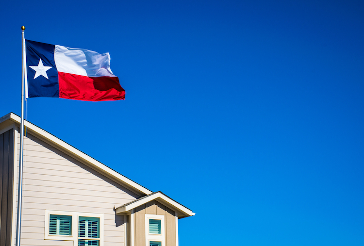 texas flag on perfect flagpole flying