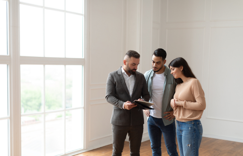 Three people talking